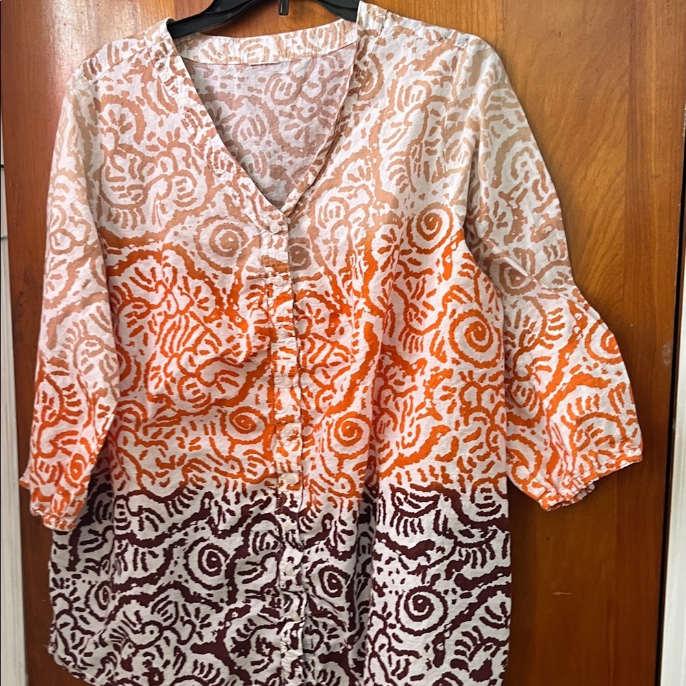 Women's Orange and Brown Patterned Top